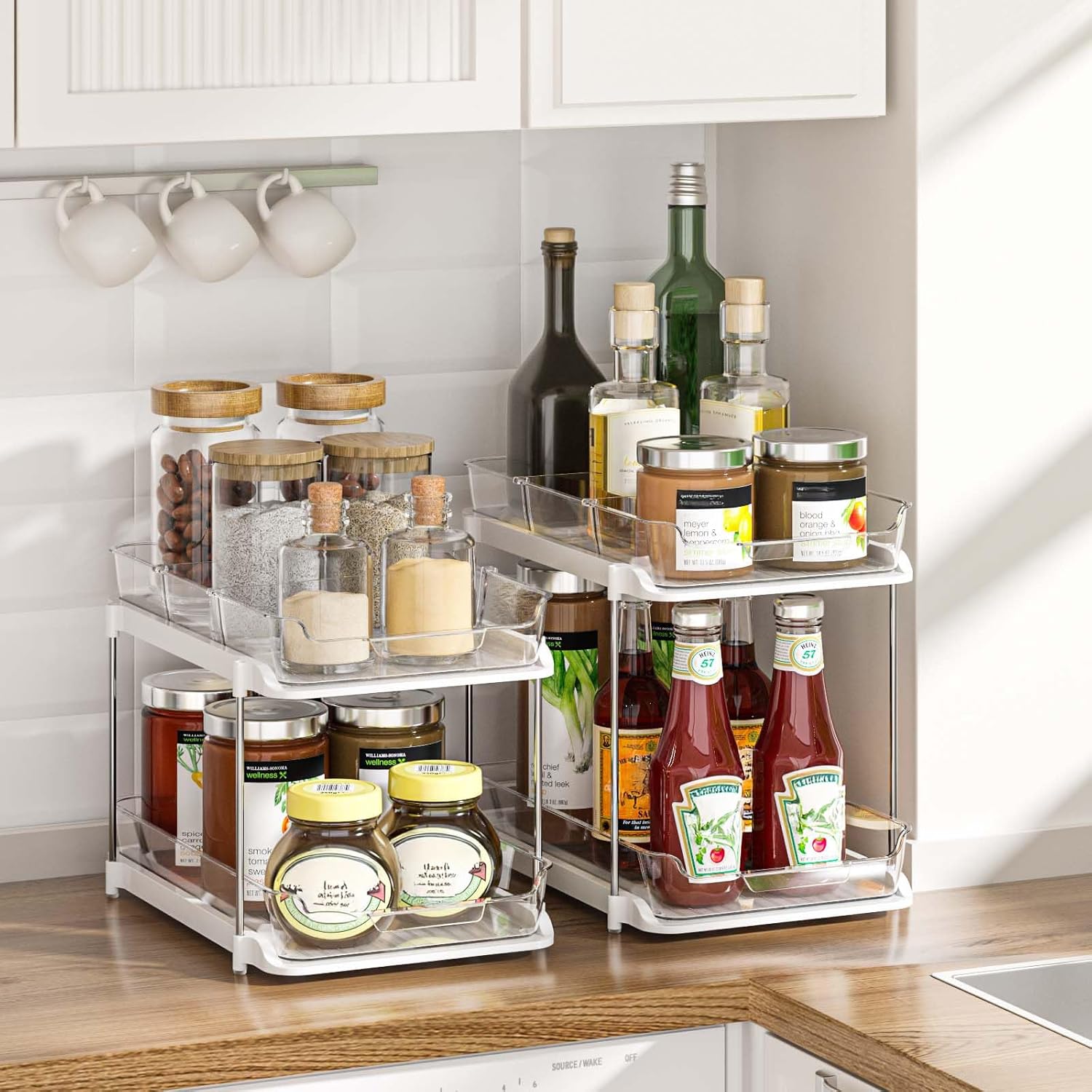 2 Tier Under Sink Organizer 2 Pack – Pull Out Bathroom & Kitchen Storage with Dividers